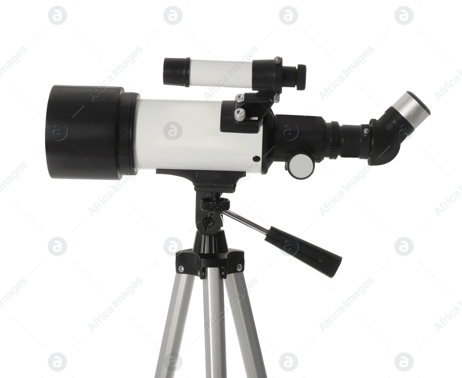 Photo of Tripod with modern telescope isolated on white