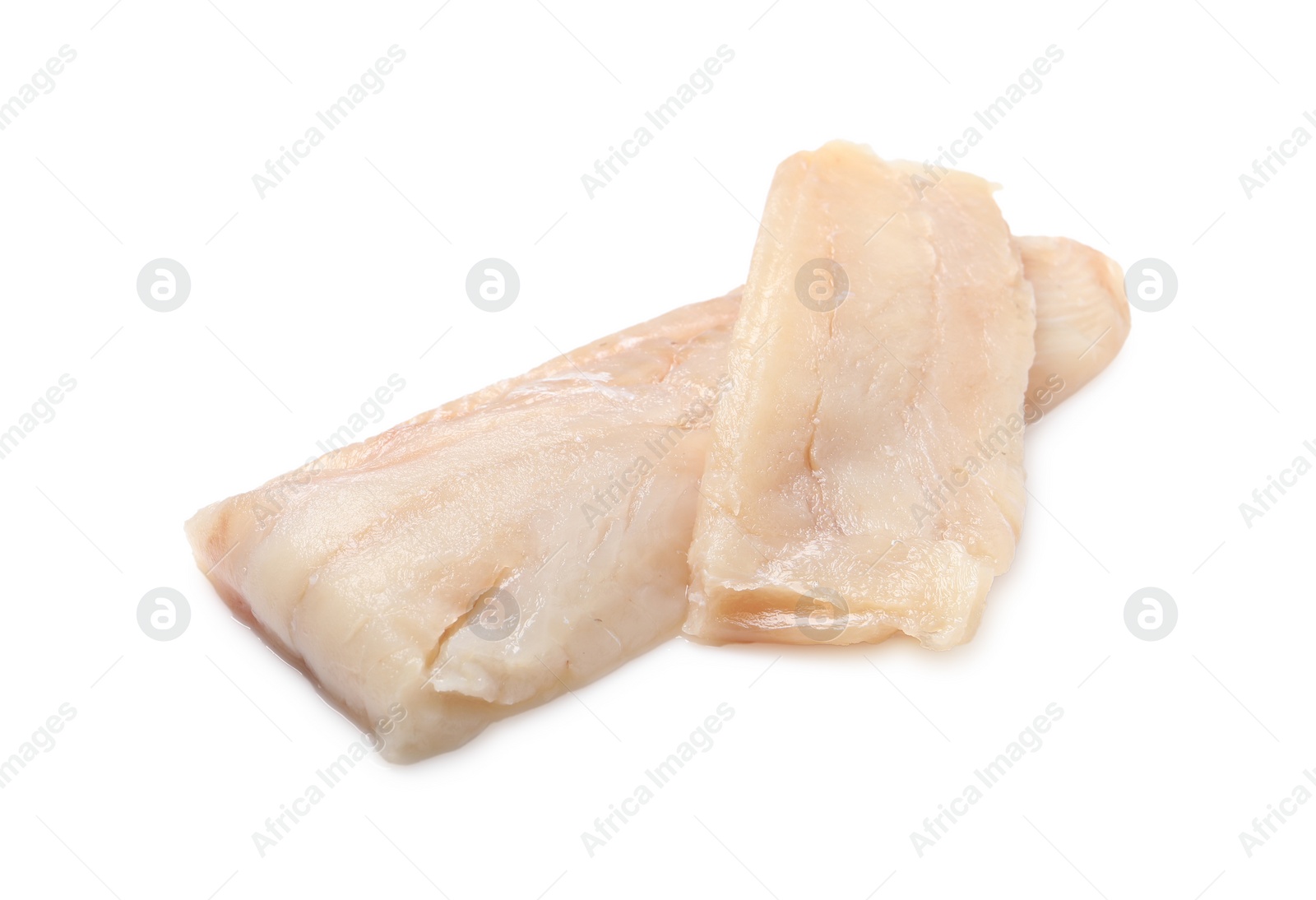 Photo of Pieces of raw cod fish isolated on white