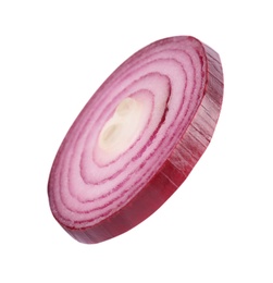 Photo of Fresh slice of red onion on white background