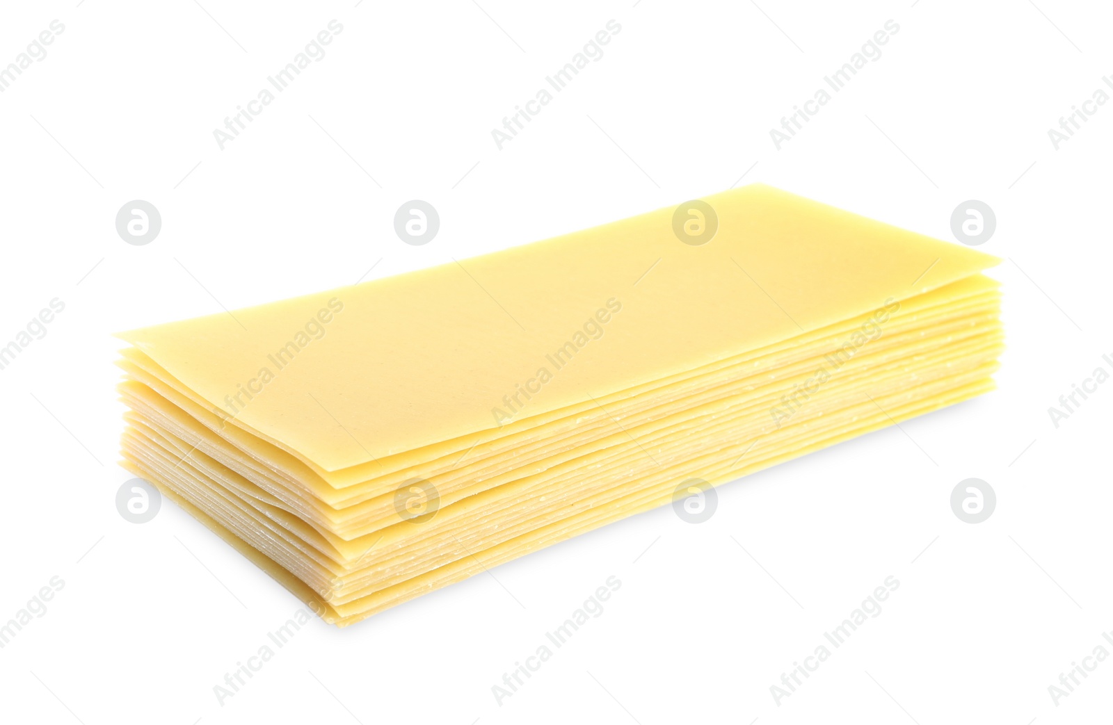 Photo of Stack of uncooked lasagna sheets isolated on white