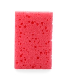 Photo of Pink washing sponge isolated on white. Cleaning supplies