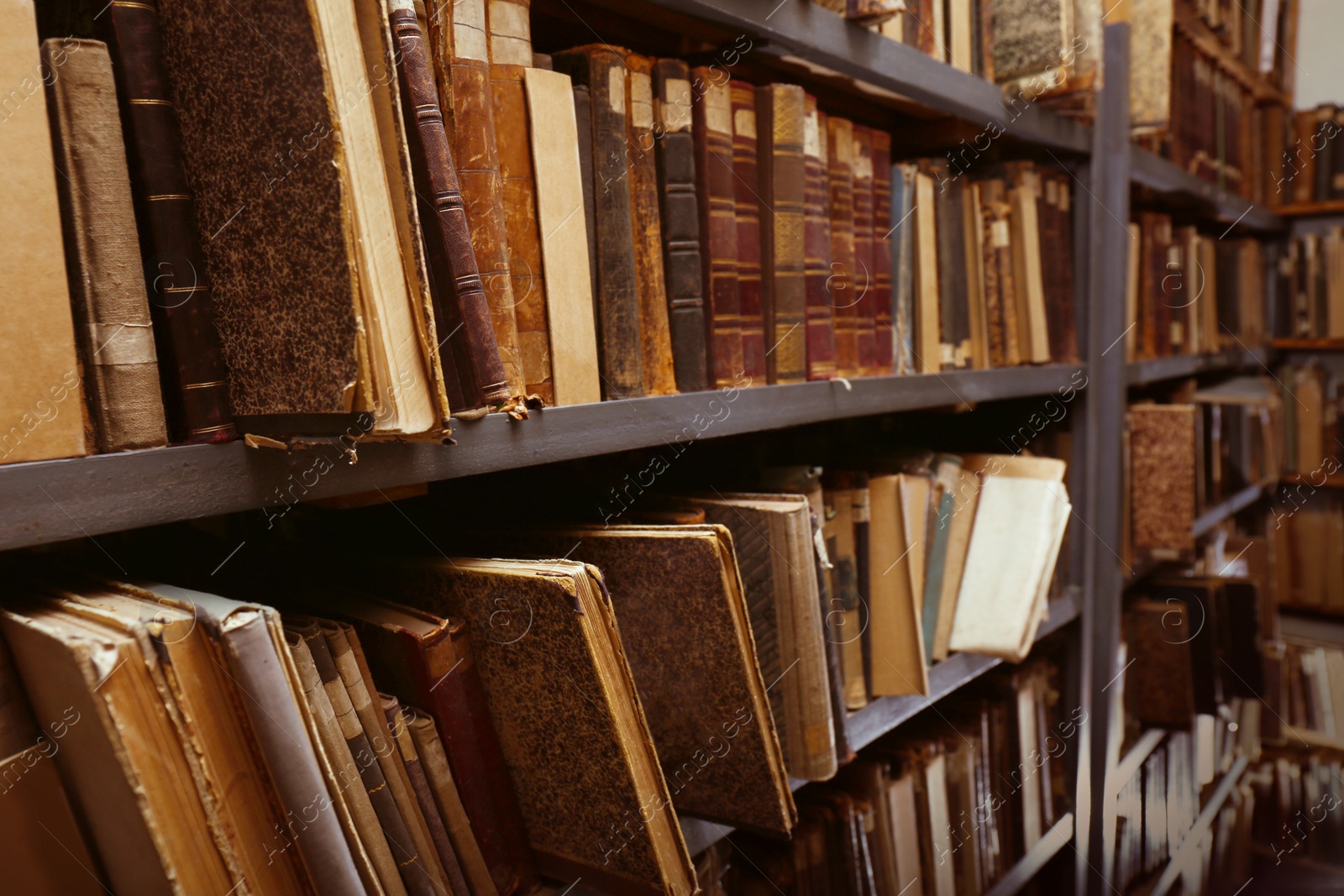 Image of Collection of different books on shelves in library