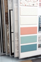 Photo of Samples of tile colors display in store