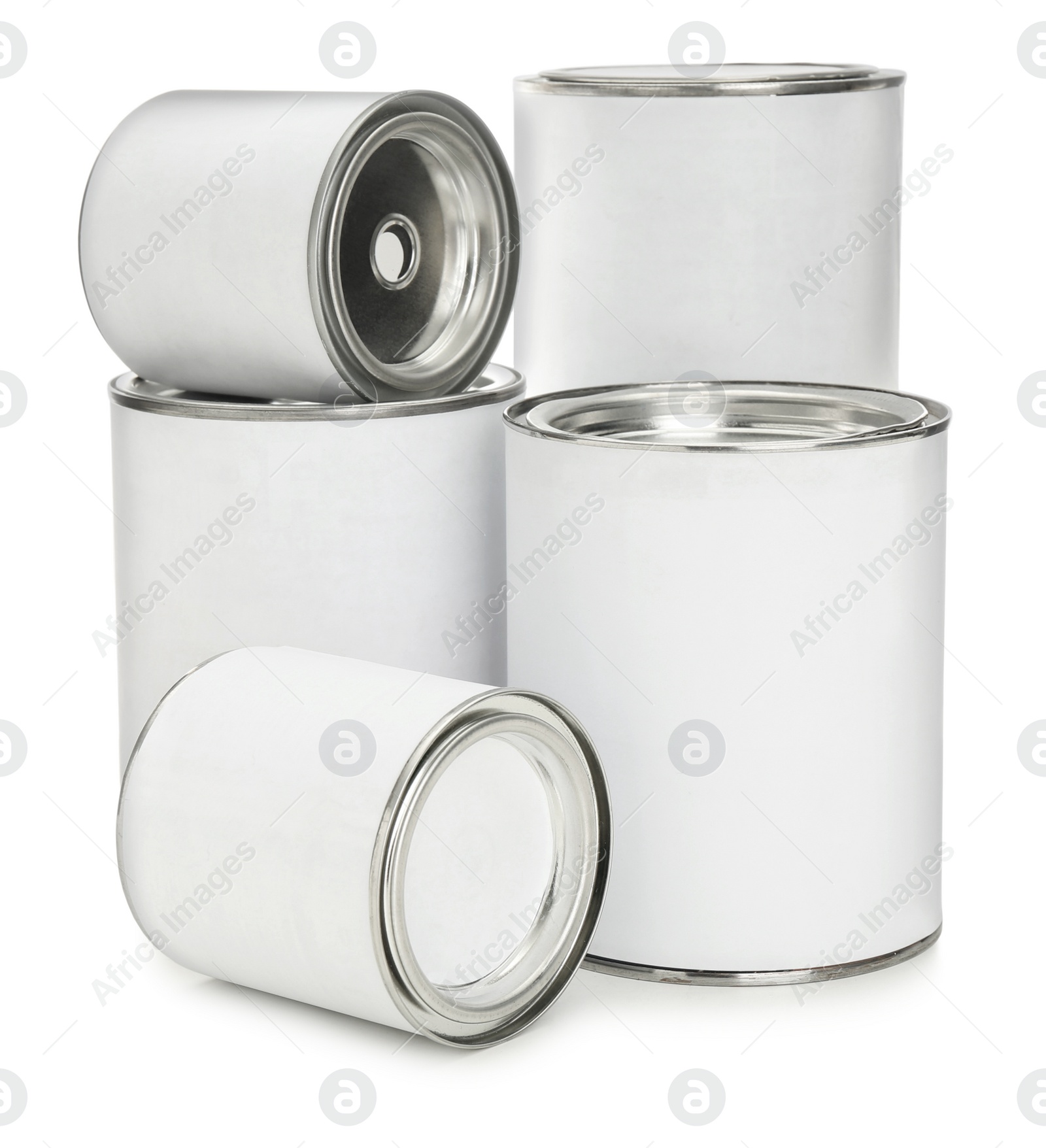 Photo of Closed blank cans of paint isolated on white