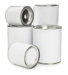 Photo of Closed blank cans of paint isolated on white