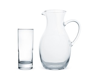Image of Empty glass and jug isolated on white