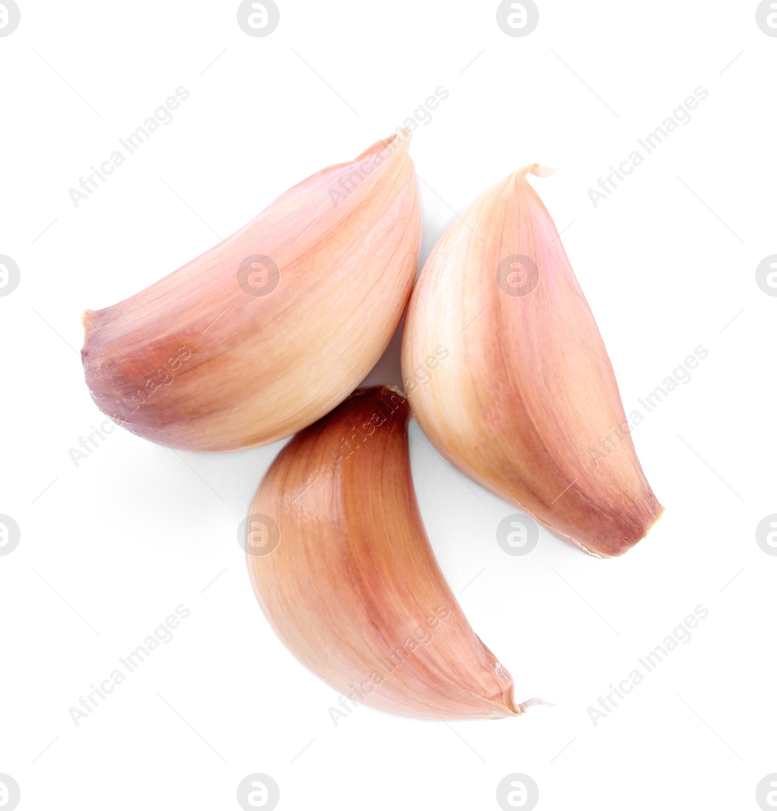 Photo of Fresh unpeeled garlic cloves on white background