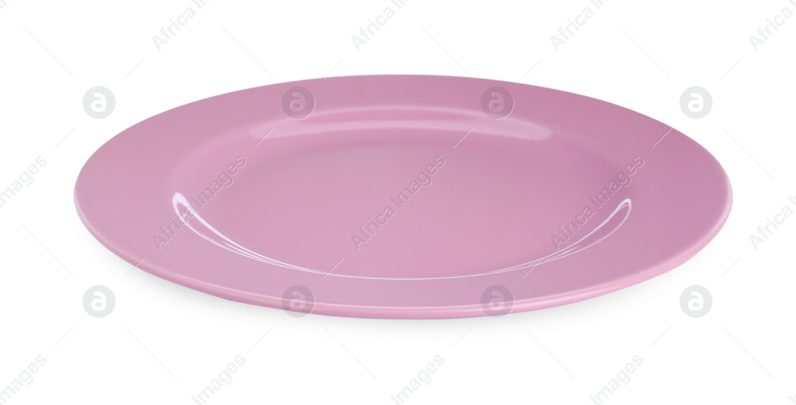 Photo of Empty pale pink ceramic plate isolated on white