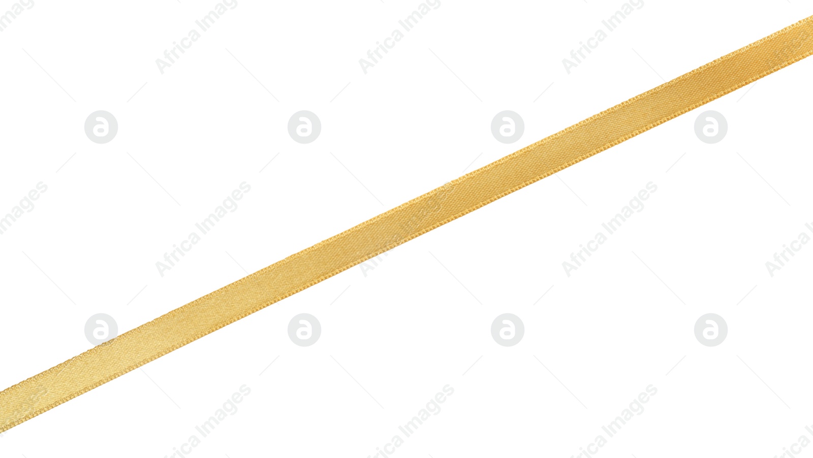 Photo of Beautiful golden ribbon isolated on white, top view