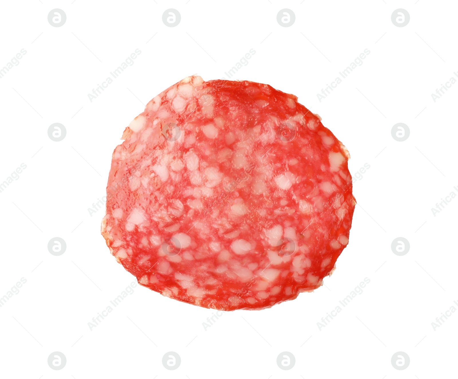 Photo of Cut fresh tasty sausage on white background