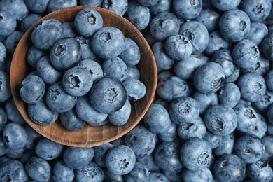 Photo of Juicy and fresh blueberries as background, closeup