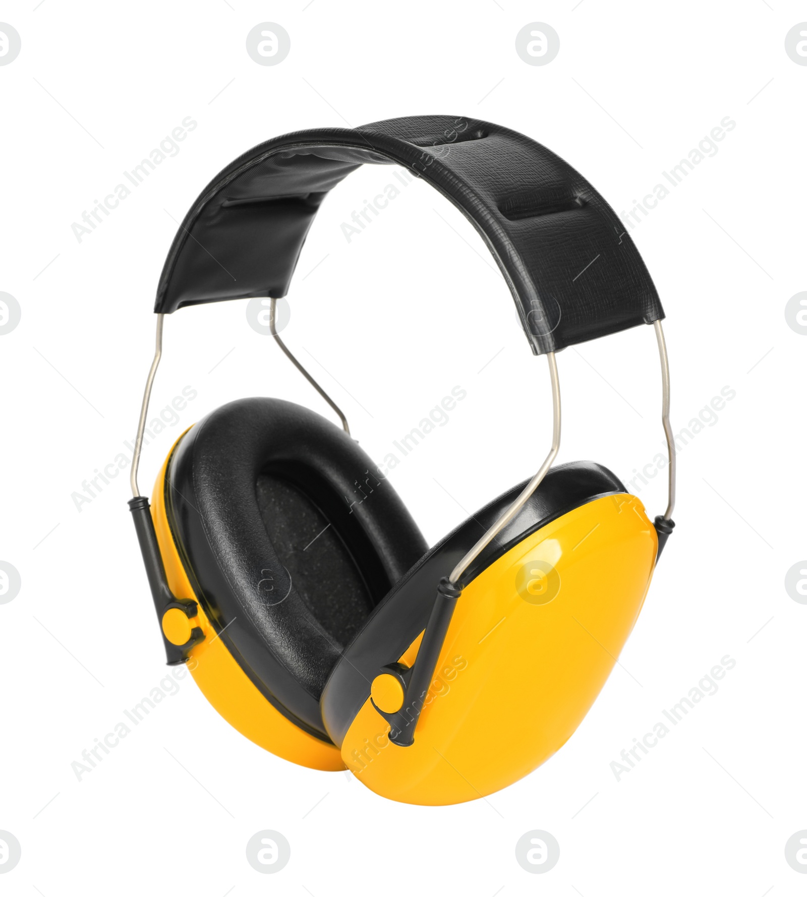 Photo of Protective headphones isolated on white. Safety equipment