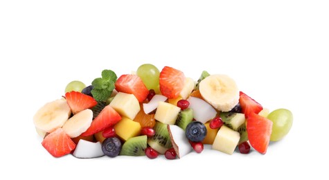 Photo of Delicious salad of different fruits on white background