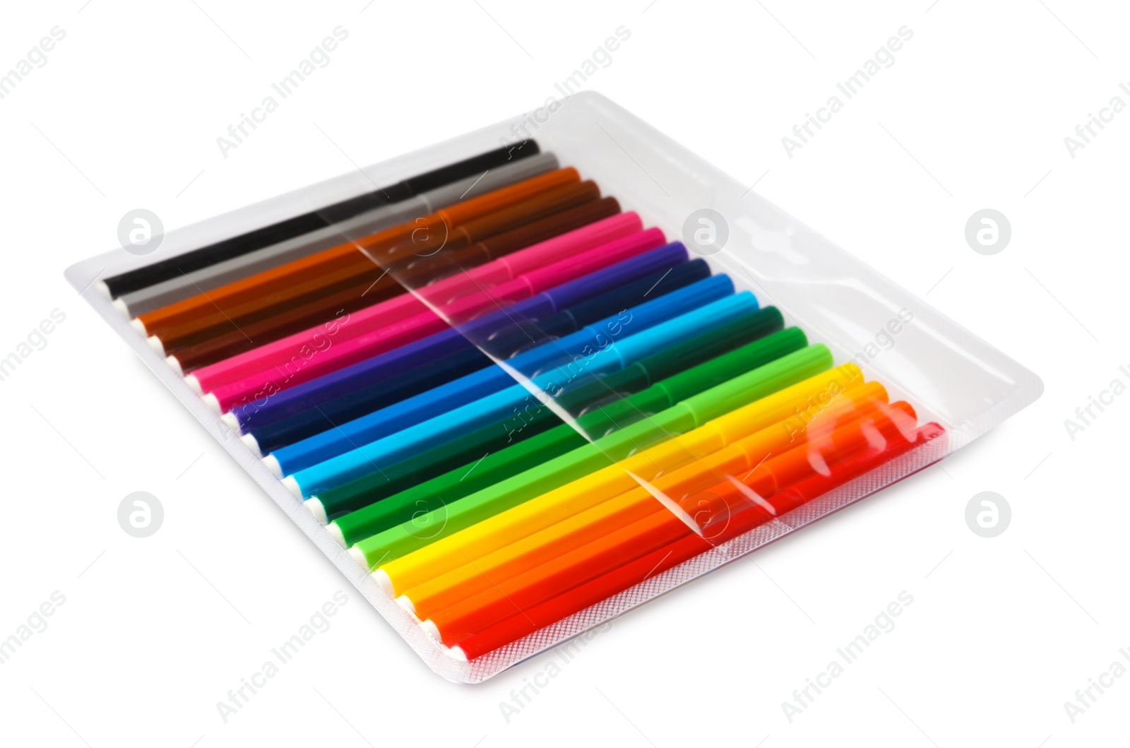 Photo of Set of many bright markers isolated on white