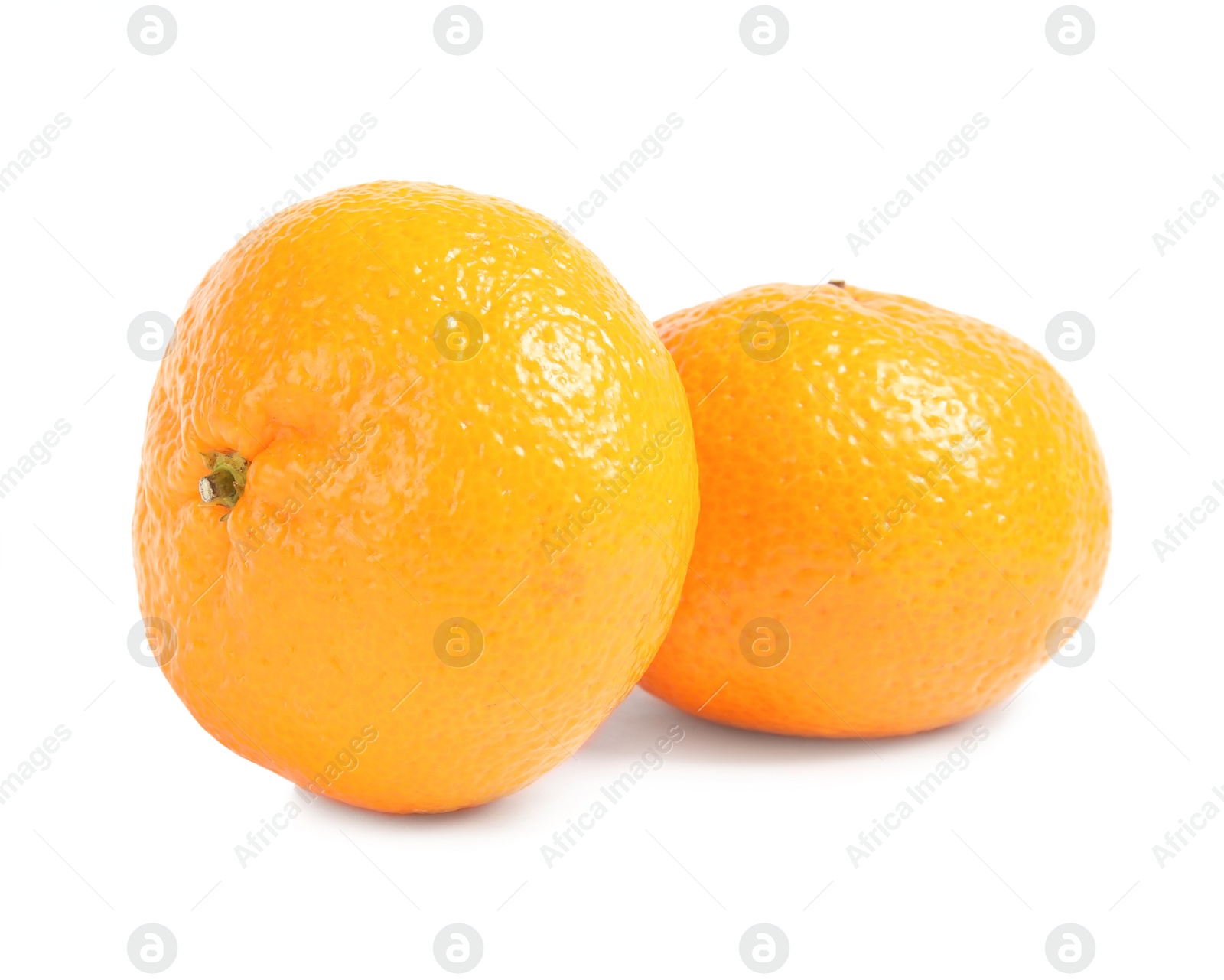 Photo of Tasty ripe tangerines on white background. Citrus fruit