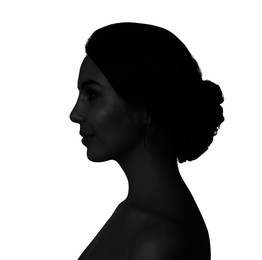 Silhouette of woman isolated on white, profile portrait