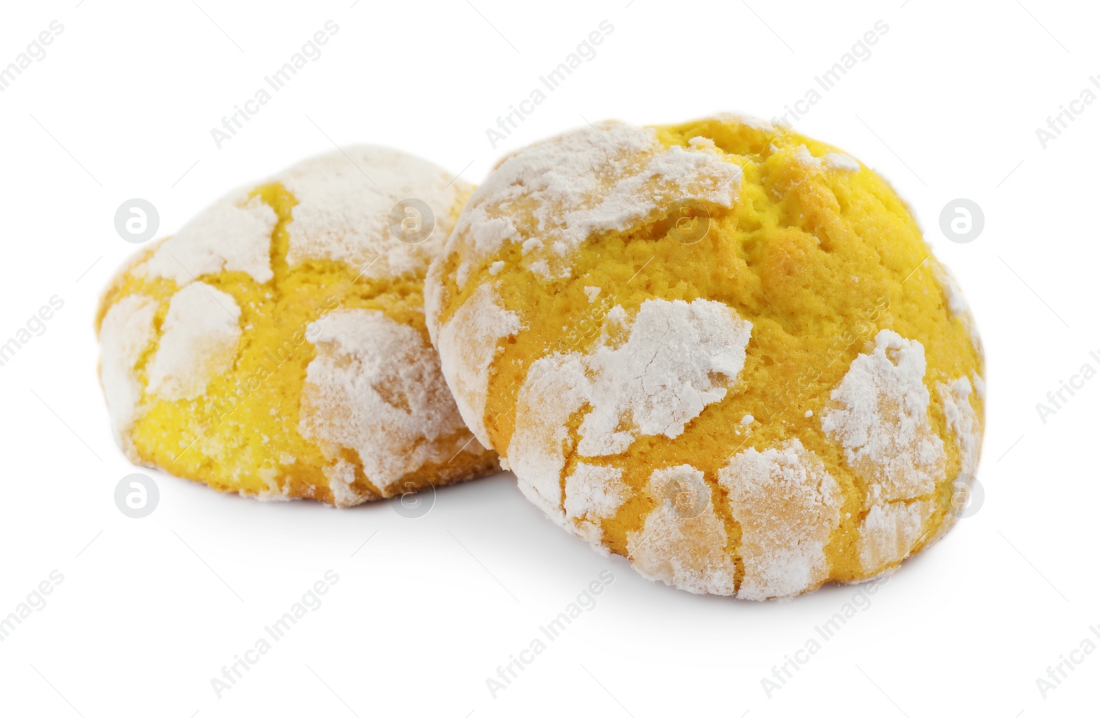 Photo of Delicious homemade lemon cookies on white background