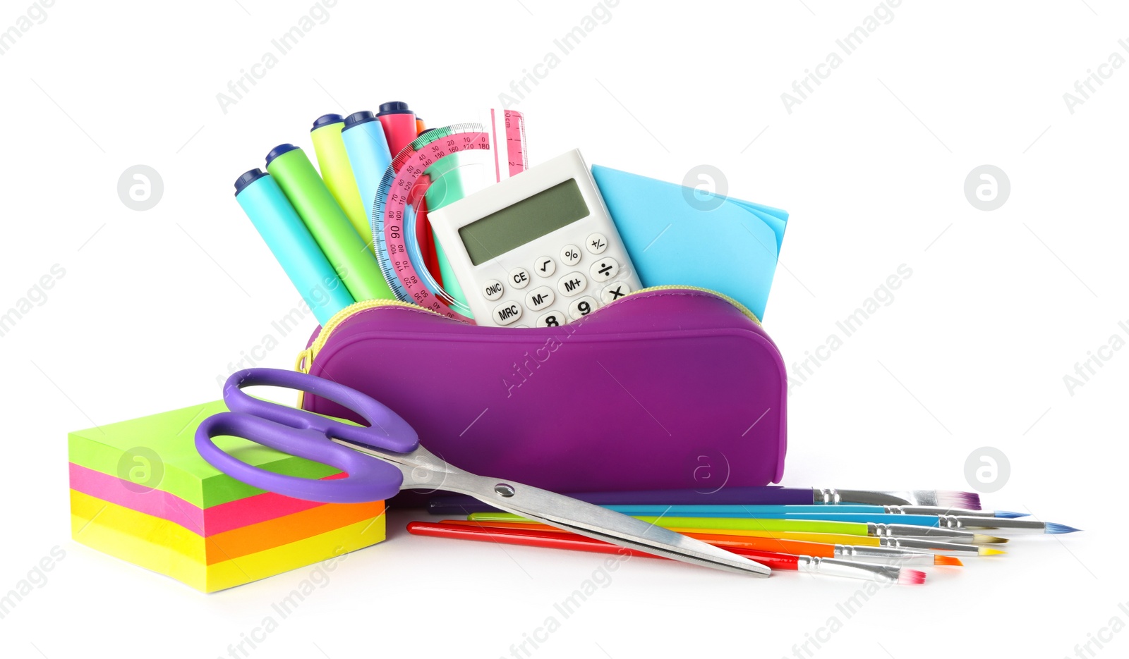 Photo of Set of different school stationery on white background