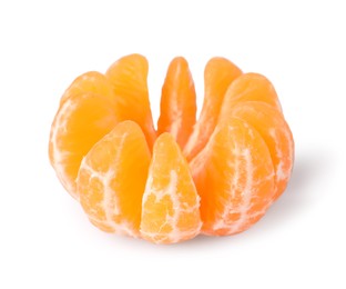 Photo of Peeled fresh ripe tangerine isolated on white