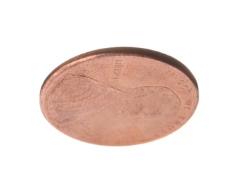 United States one cent coin on white background