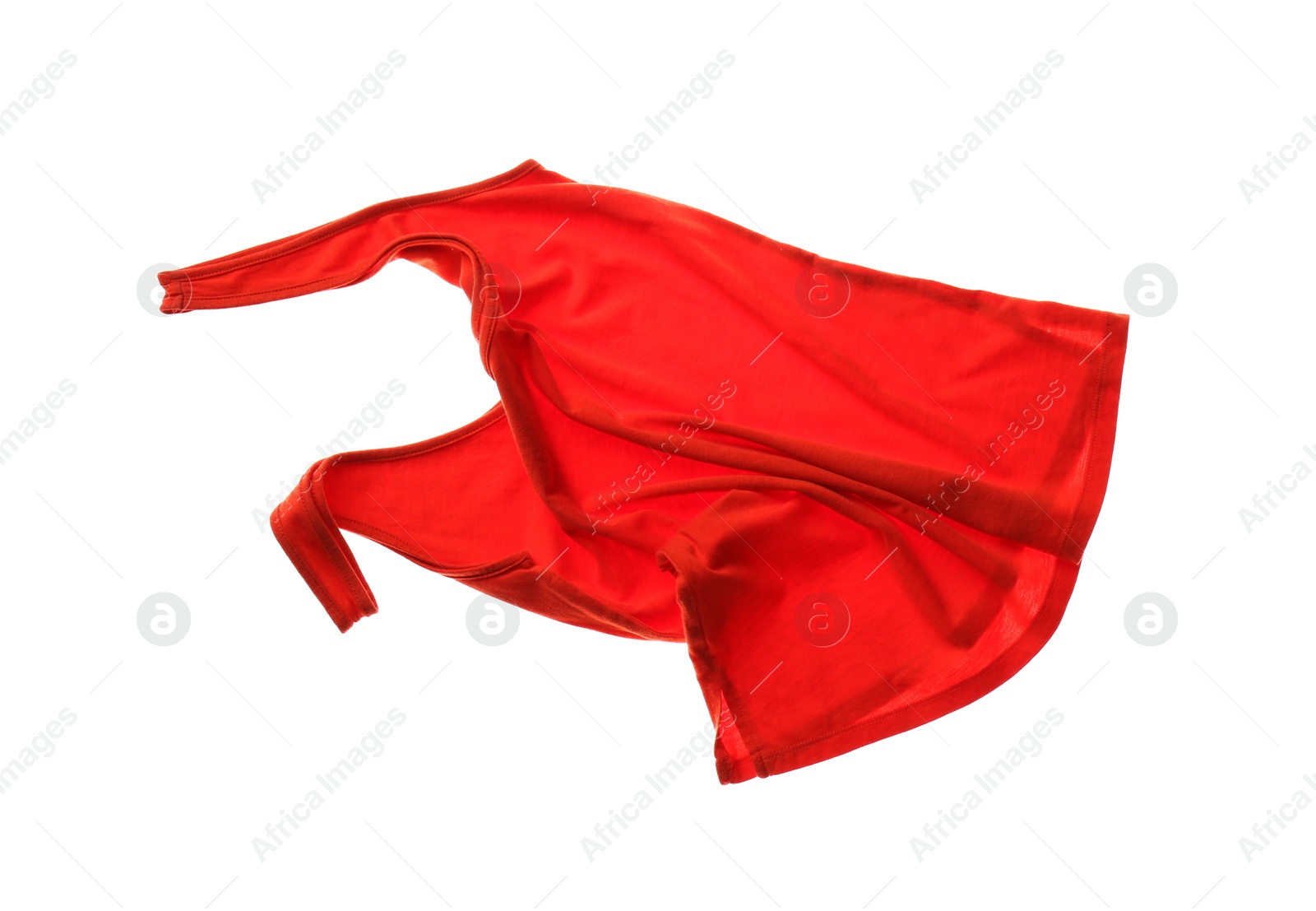 Photo of Rumpled red top isolated on white. Messy clothes