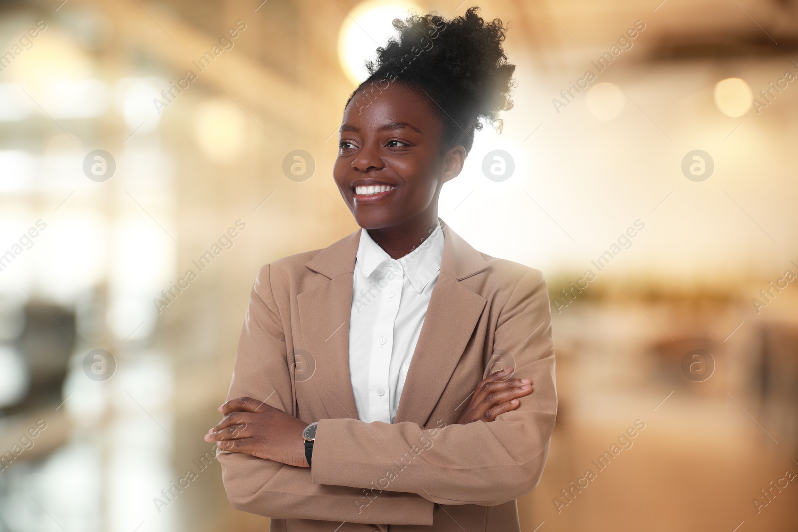 Image of Lawyer, consultant, business owner. Confident woman smiling indoors