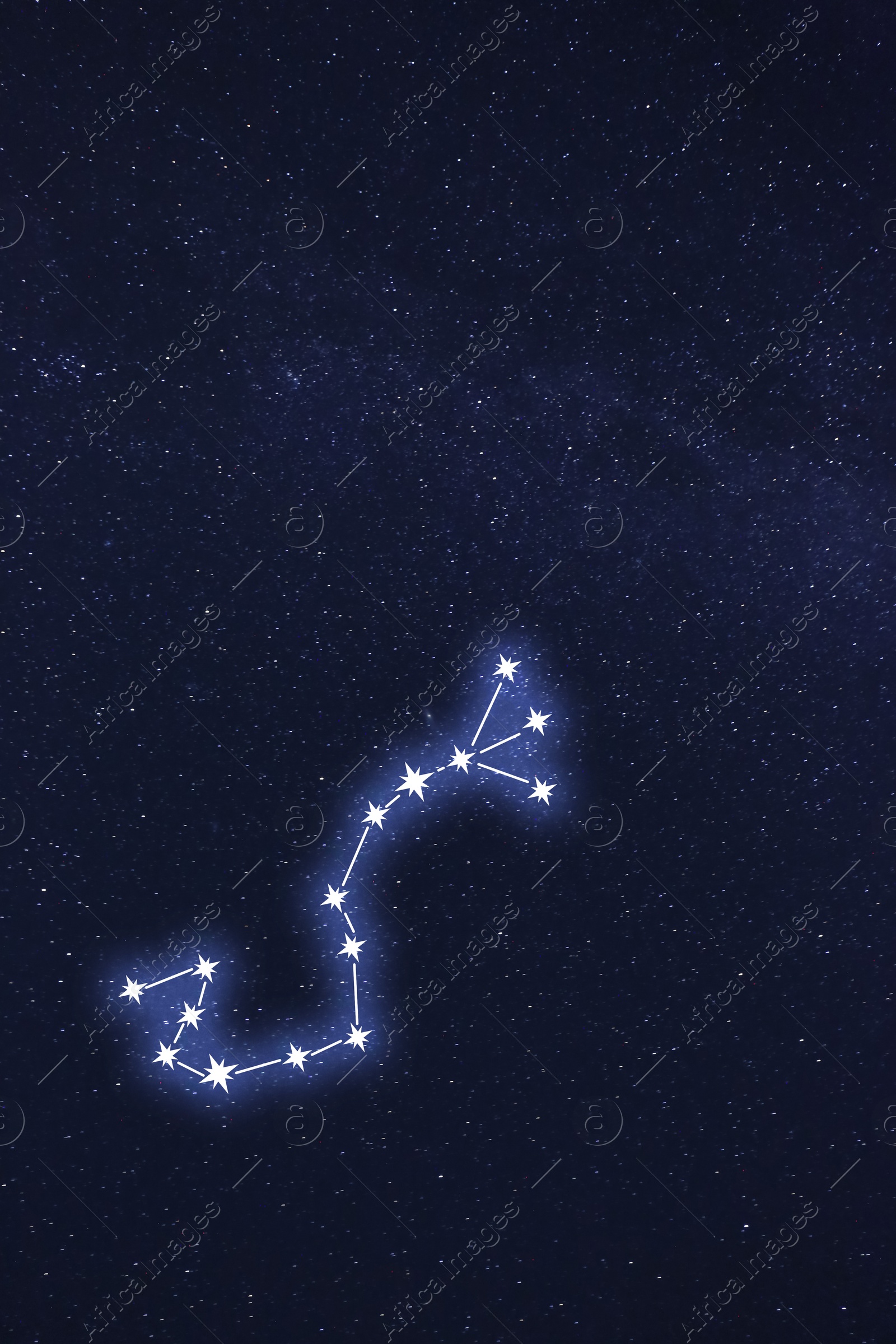 Image of Scorpius (Scorpion) constellation. Stick figure pattern in starry night sky