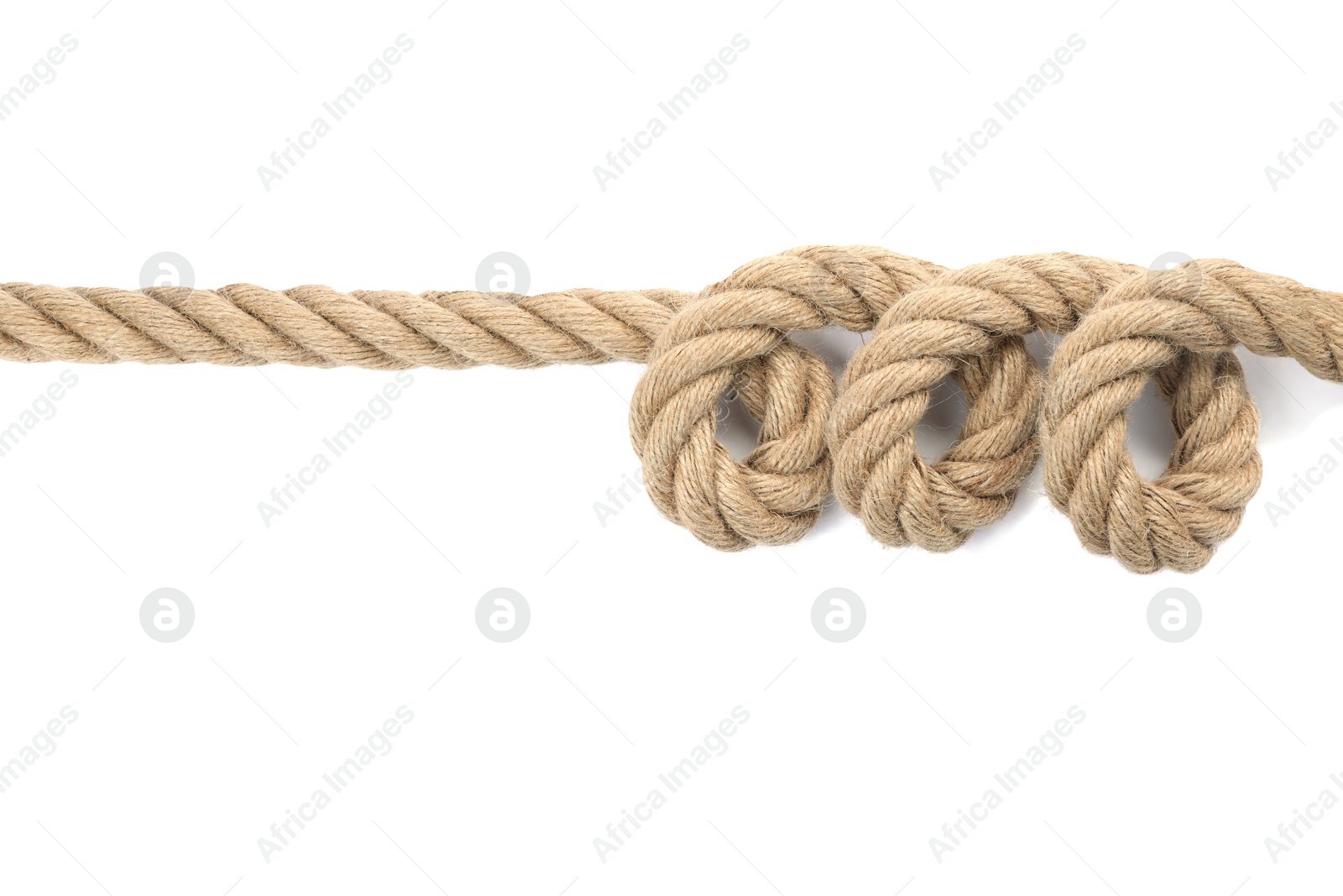 Photo of Hemp rope with loop isolated on white, top view