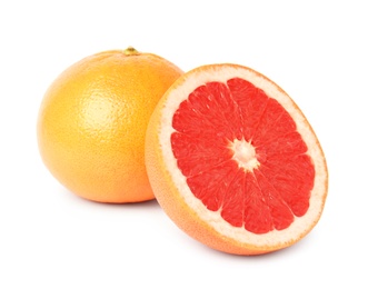 Photo of Ripe grapefruit on white background. Fresh fruit