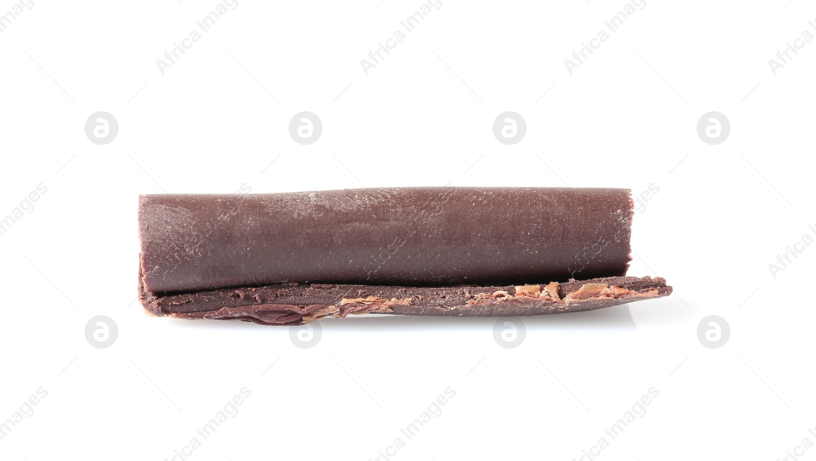 Photo of Yummy chocolate curl for decor on white background