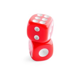 Photo of Two stacked red dices isolated on white