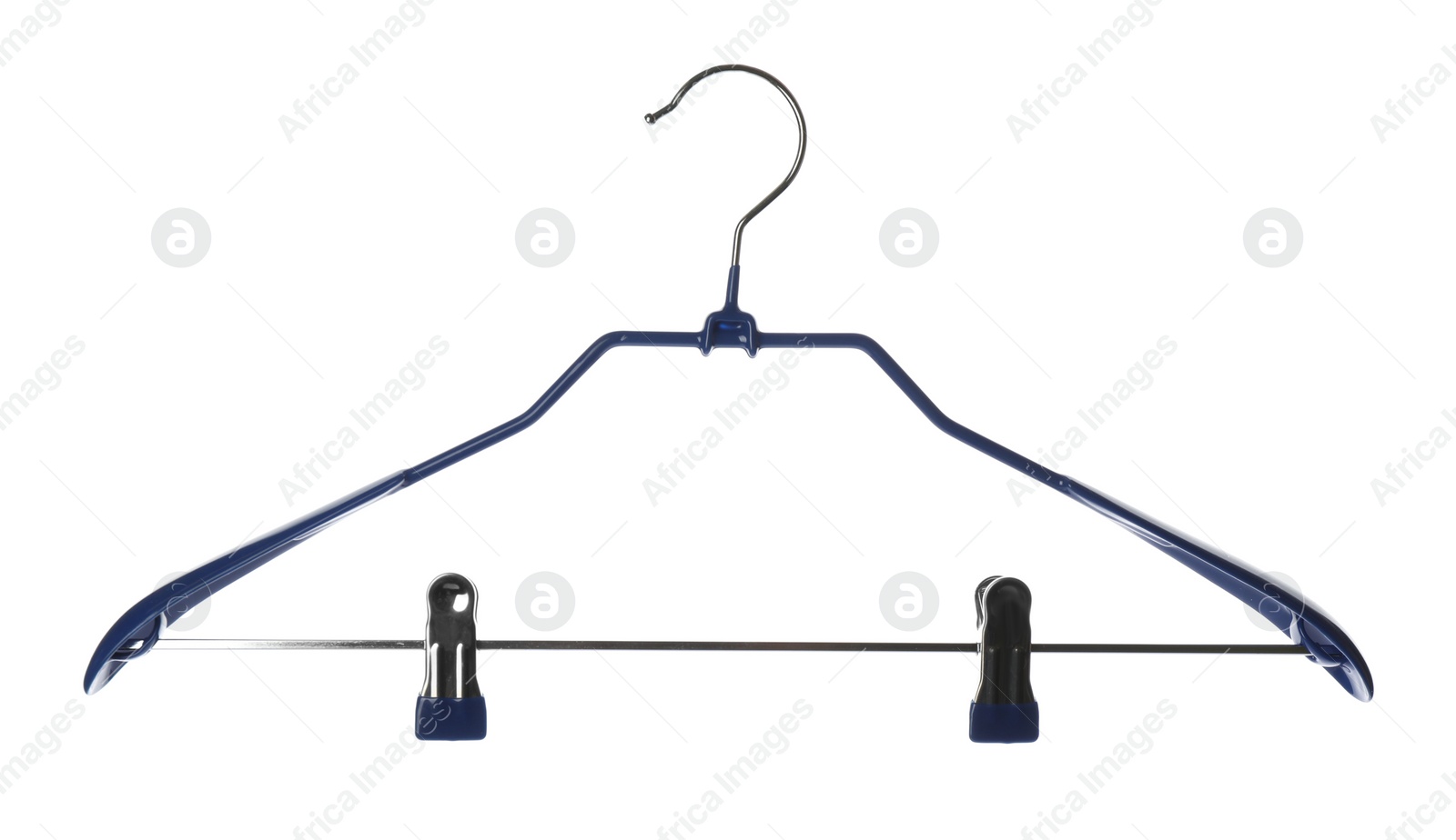 Photo of Empty hanger on white background. Wardrobe accessory