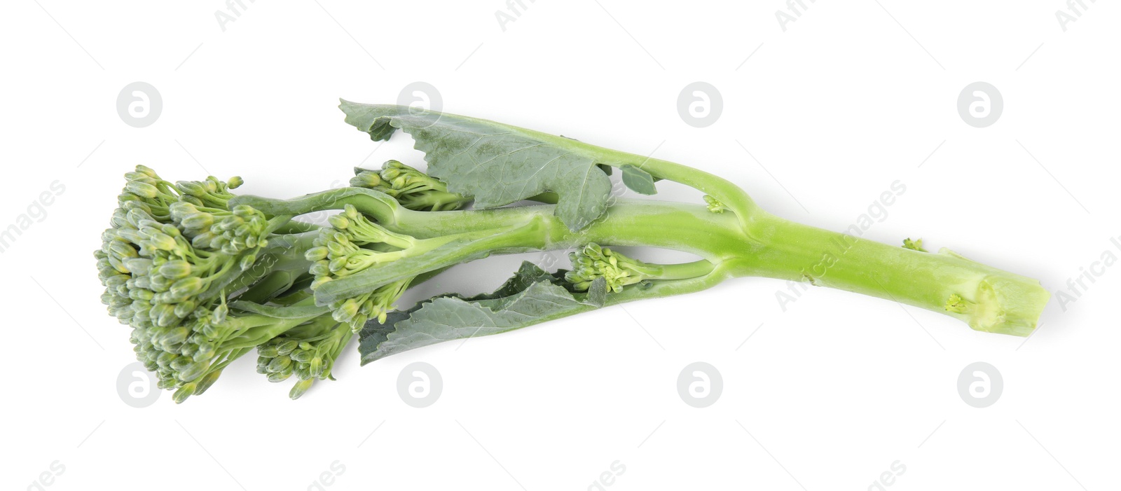 Photo of Fresh raw broccolini isolated on white, top view. Healthy food