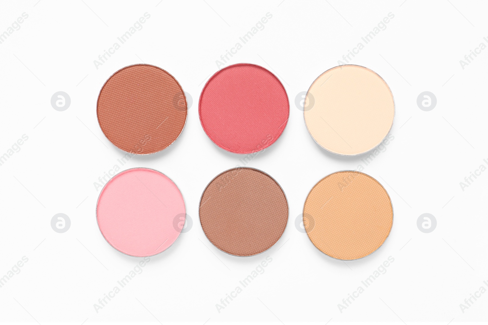 Photo of Different beautiful eye shadows on white background, flat lay