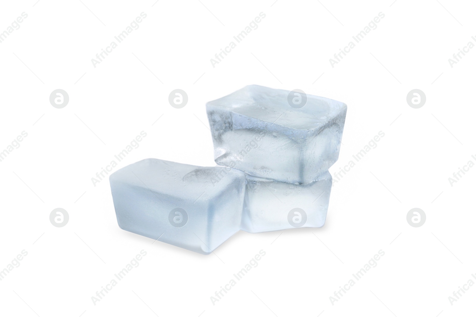 Photo of Ice cubes on white background. Frozen liquid