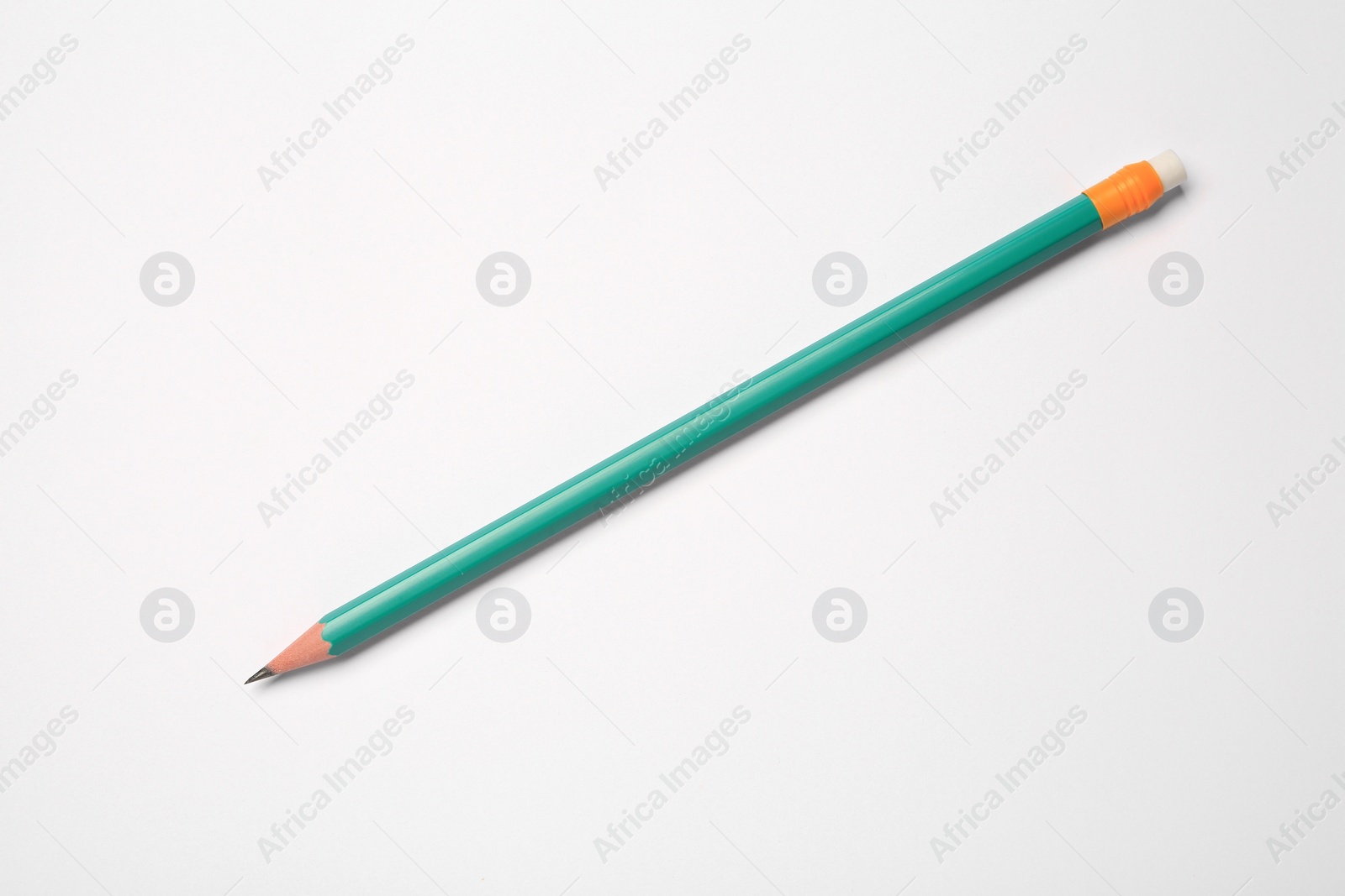 Photo of Sharp graphite pencil on white background, top view