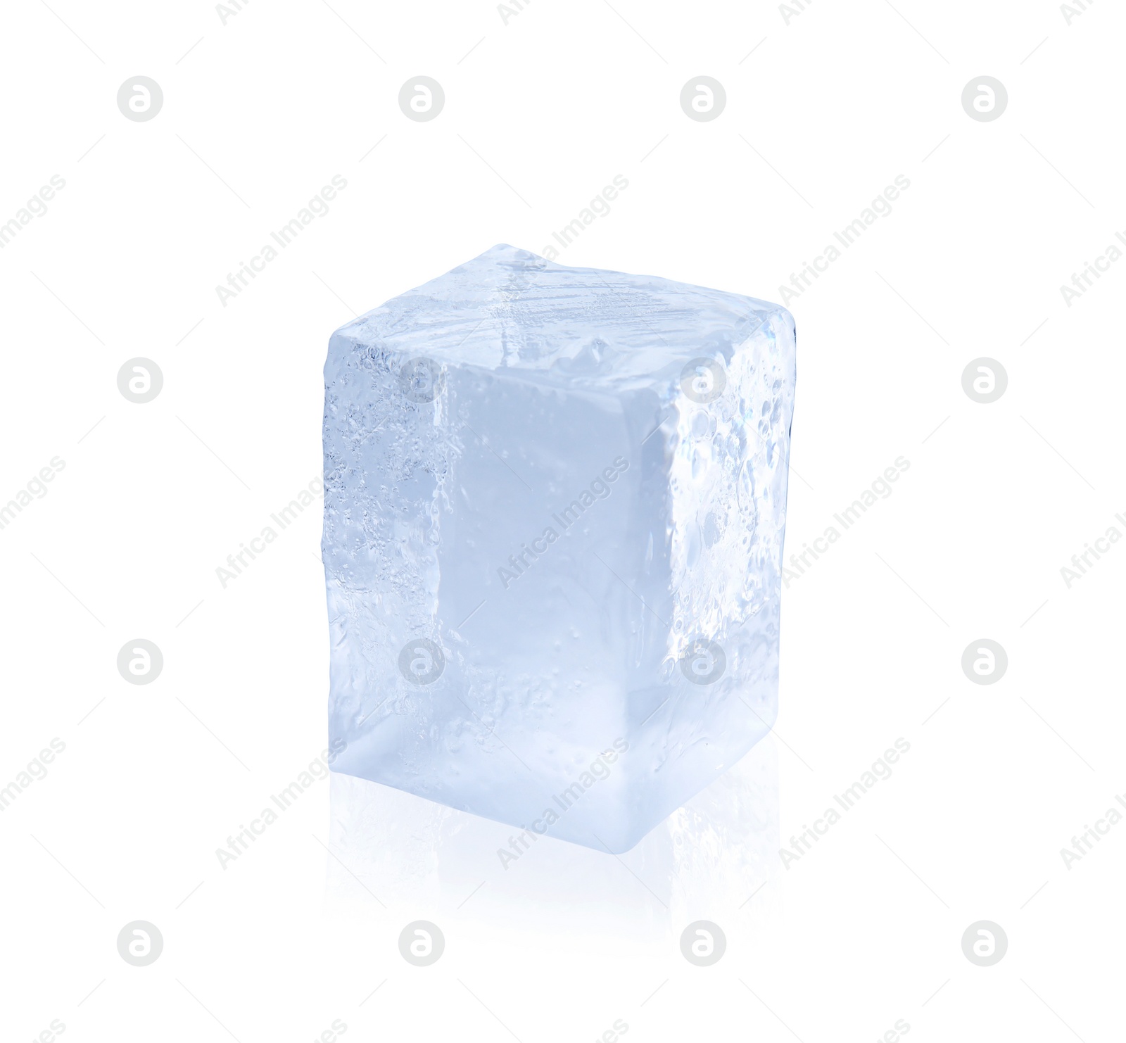 Photo of One clear ice cube isolated on white