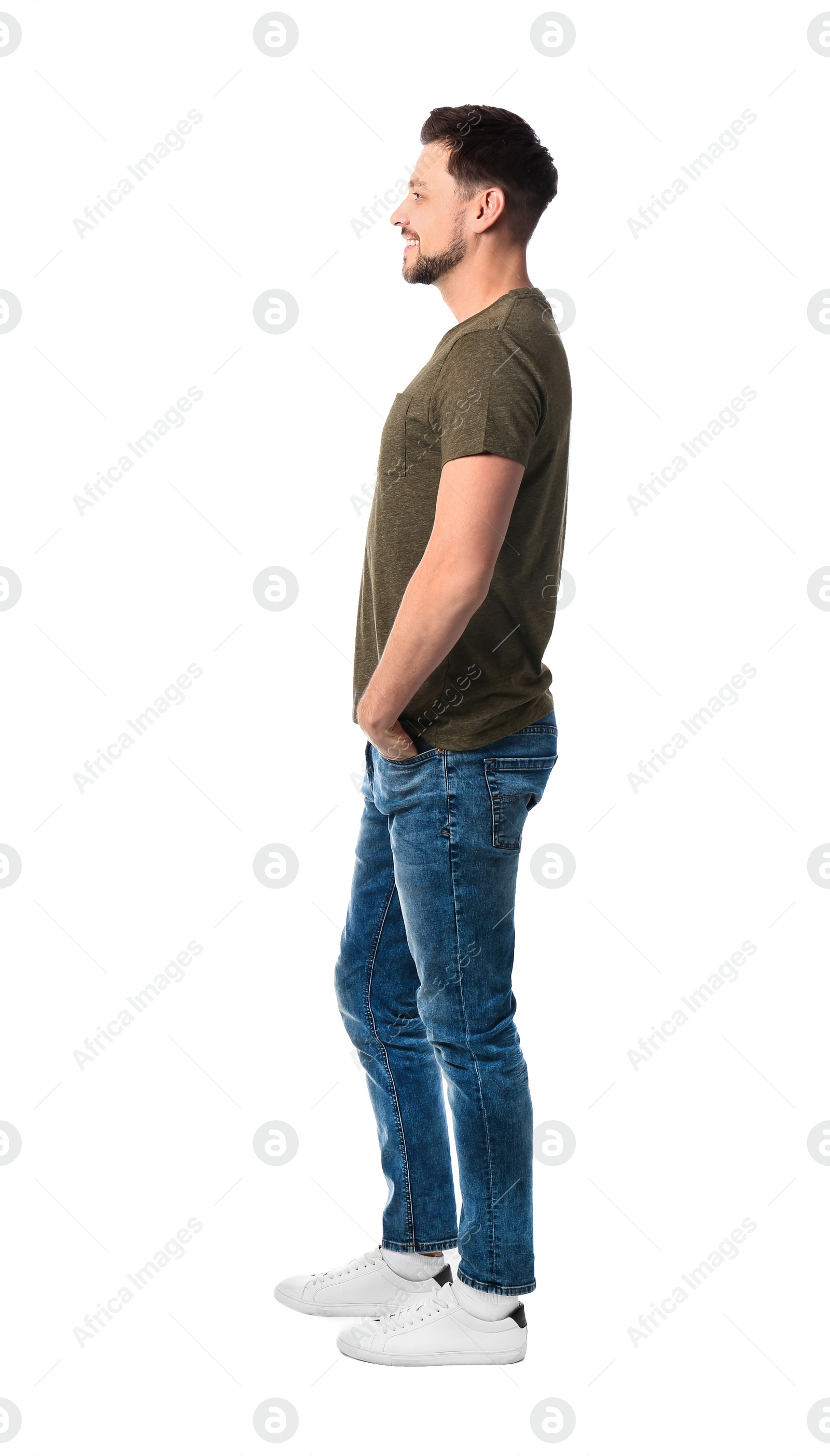 Photo of Full length portrait of handsome man posing on white background