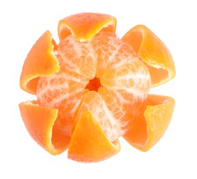 Photo of One fresh ripe tangerine isolated on white, top view