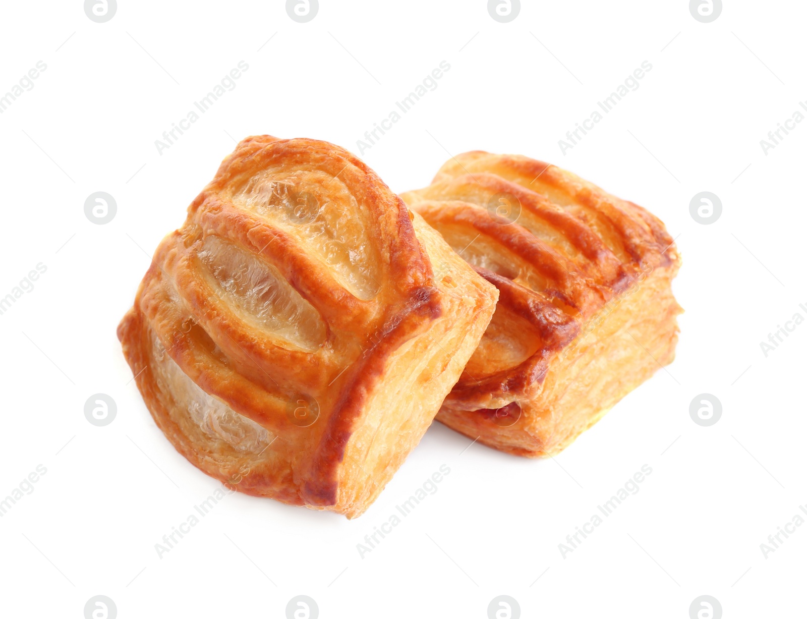 Photo of Fresh tasty puff pastry on white background