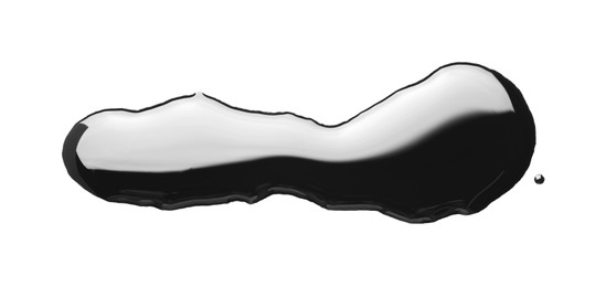 Photo of Black glossy oil blob isolated on white, top view