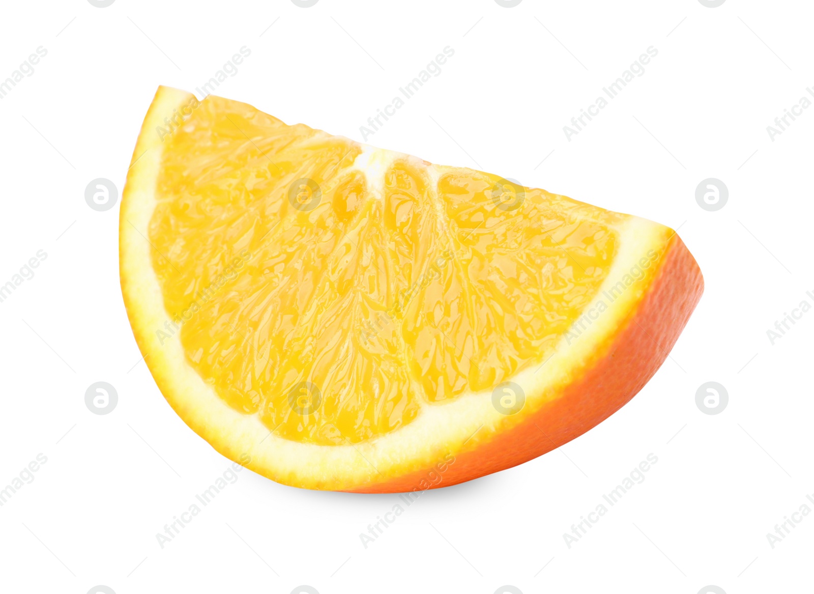 Photo of Citrus fruit. Slice of fresh orange isolated on white