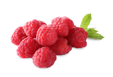 Photo of Delicious sweet ripe raspberries isolated on white