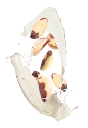 Delicious natural nut milk on white background