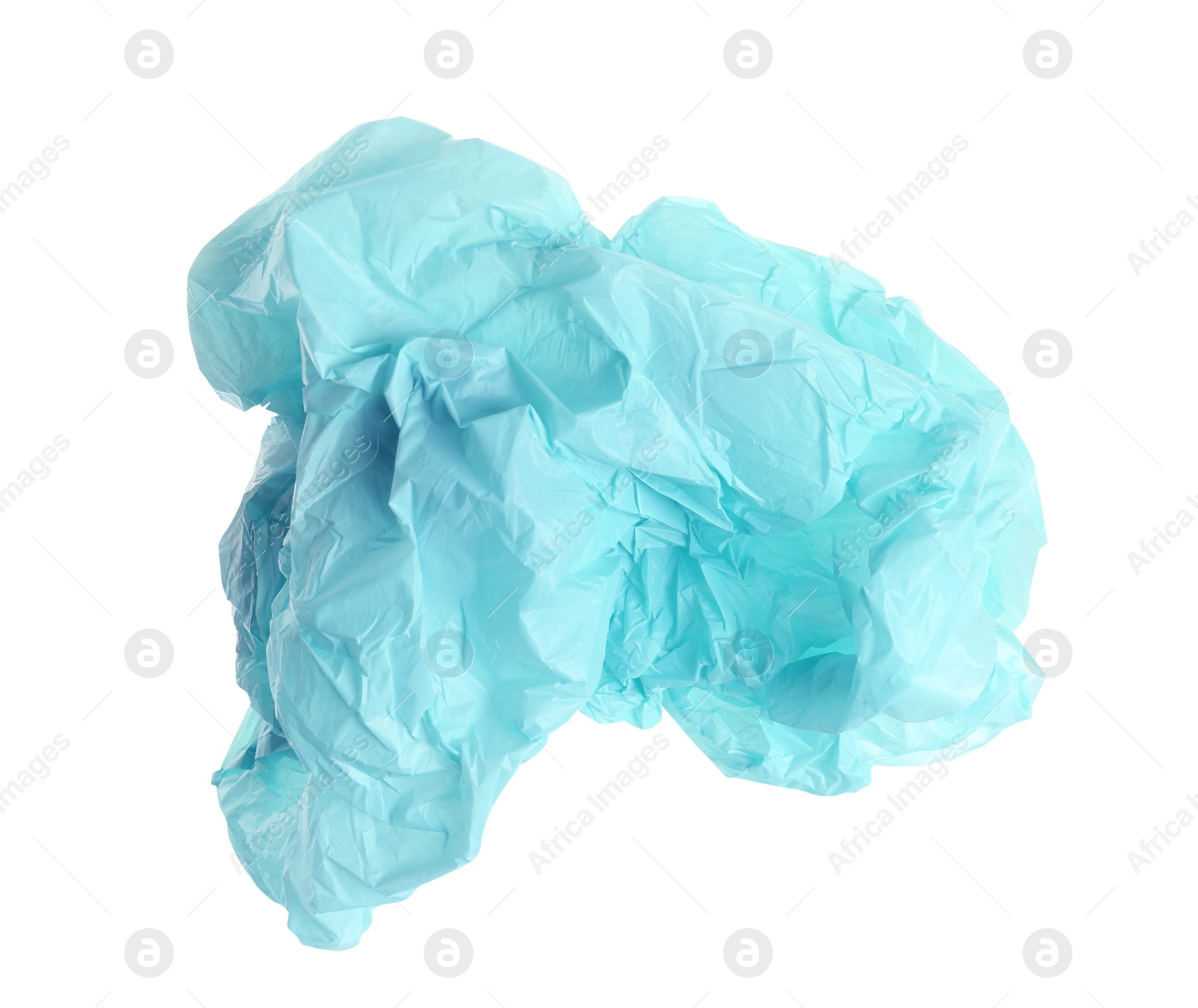 Photo of Crumpled plastic bag isolated on white, top view