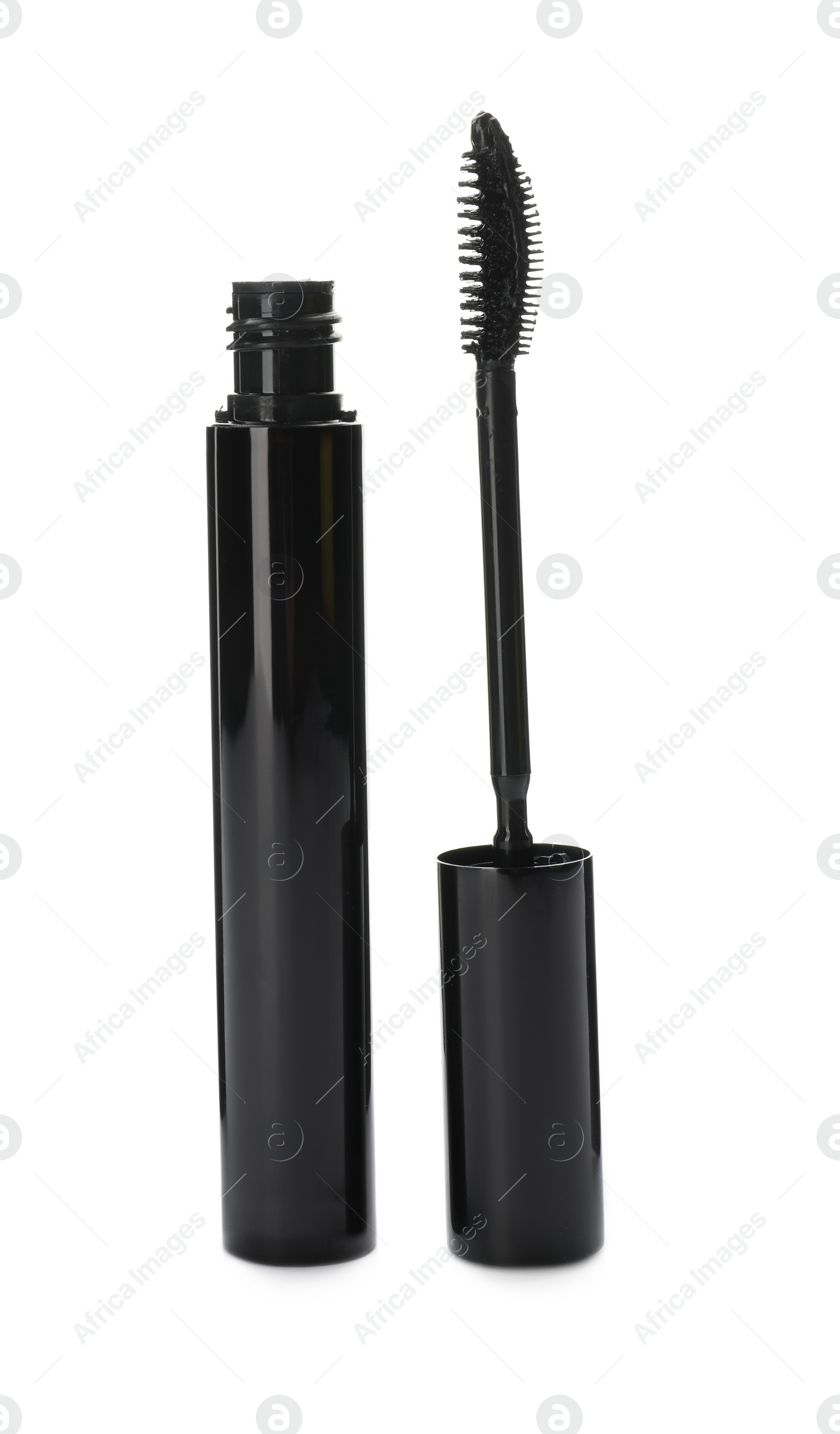 Photo of Mascara for eyelashes on white background. Makeup product