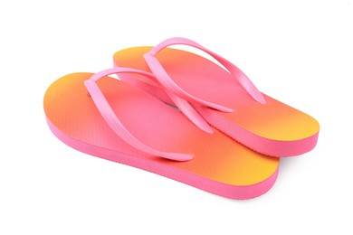 Photo of Stylish pink flip flops isolated on white