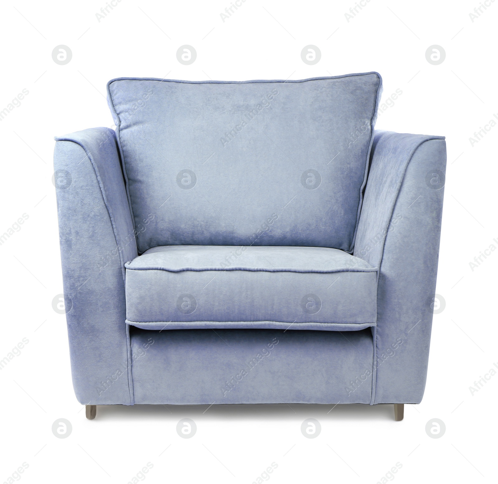 Image of One comfortable soft blue armchair isolated on white