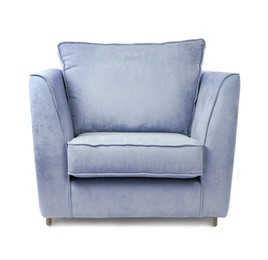 One comfortable soft blue armchair isolated on white