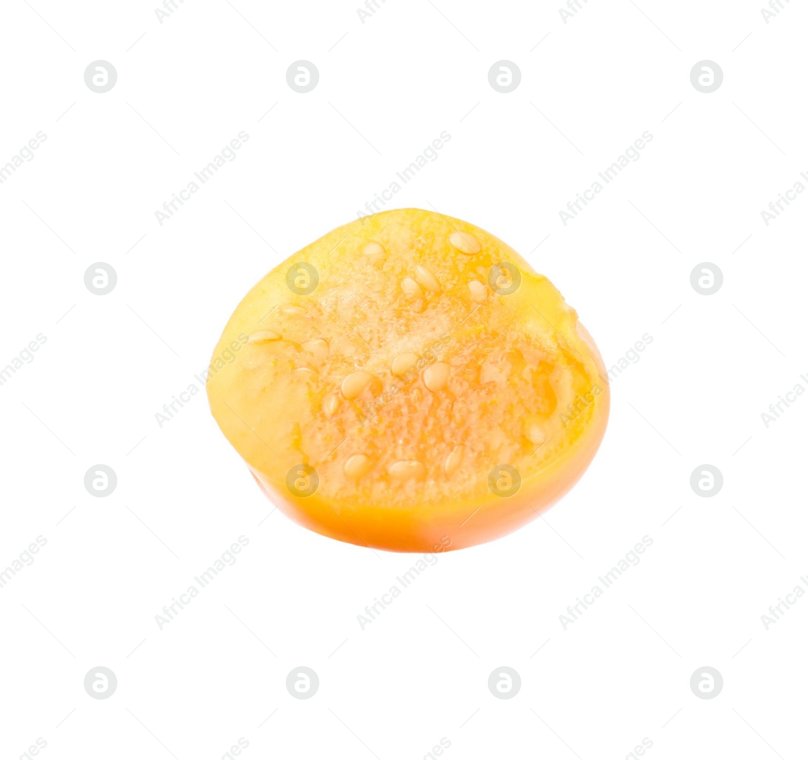 Photo of Half of ripe orange physalis fruit isolated on white